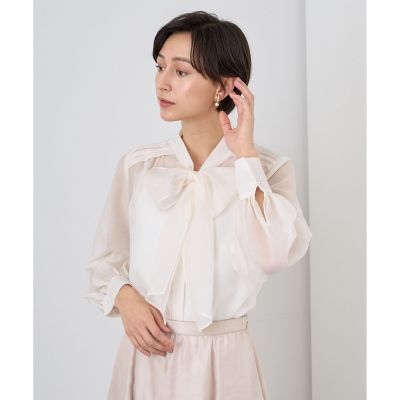 ANAYI アナイ オーガンジーボウタイブラウス ネイビー 38 レディース - トップス