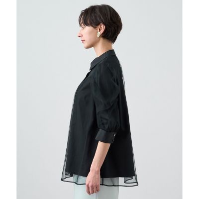 【545】美品　アナイ　ブロードＸチュールパフ袖 ブラウス　白　36 545】美品 アナイ ブロードXチュールパフ袖 ブラウス 白 36