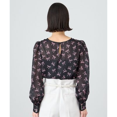 ANAYI】リボンプリントタックスリーブブラウス 