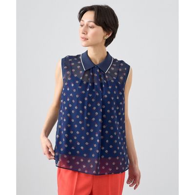 【セットアップ対応商品】マリンドットプリントニット衿ブラウス