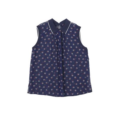 【セットアップ対応商品】マリンドットプリントニット衿ブラウス