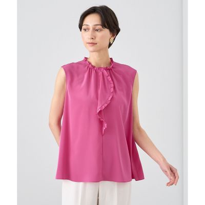 クレープデシンフロントラッフルブラウス