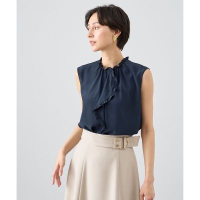 クレープデシンフロントラッフルブラウス