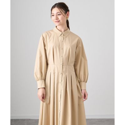 【極美品】レキップヨシエイナバ とろみ タック フレアワンピース フォーマル Made in JAPAN タックフレア美ラインワンピース（ネイビー