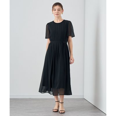 ANAYI シフォン×ベルベット 切り替えワンピース
黒 長袖 膝丈 セール】 シフォンコンビタックワンピース （ロング・マキシ丈