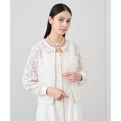 美品✨アナイ 24SS ブルゾン レース エンブロイダリー ノーカラー 白 M レースブルゾン | ANAYI/アナイ | 三越伊勢丹オンラインストア