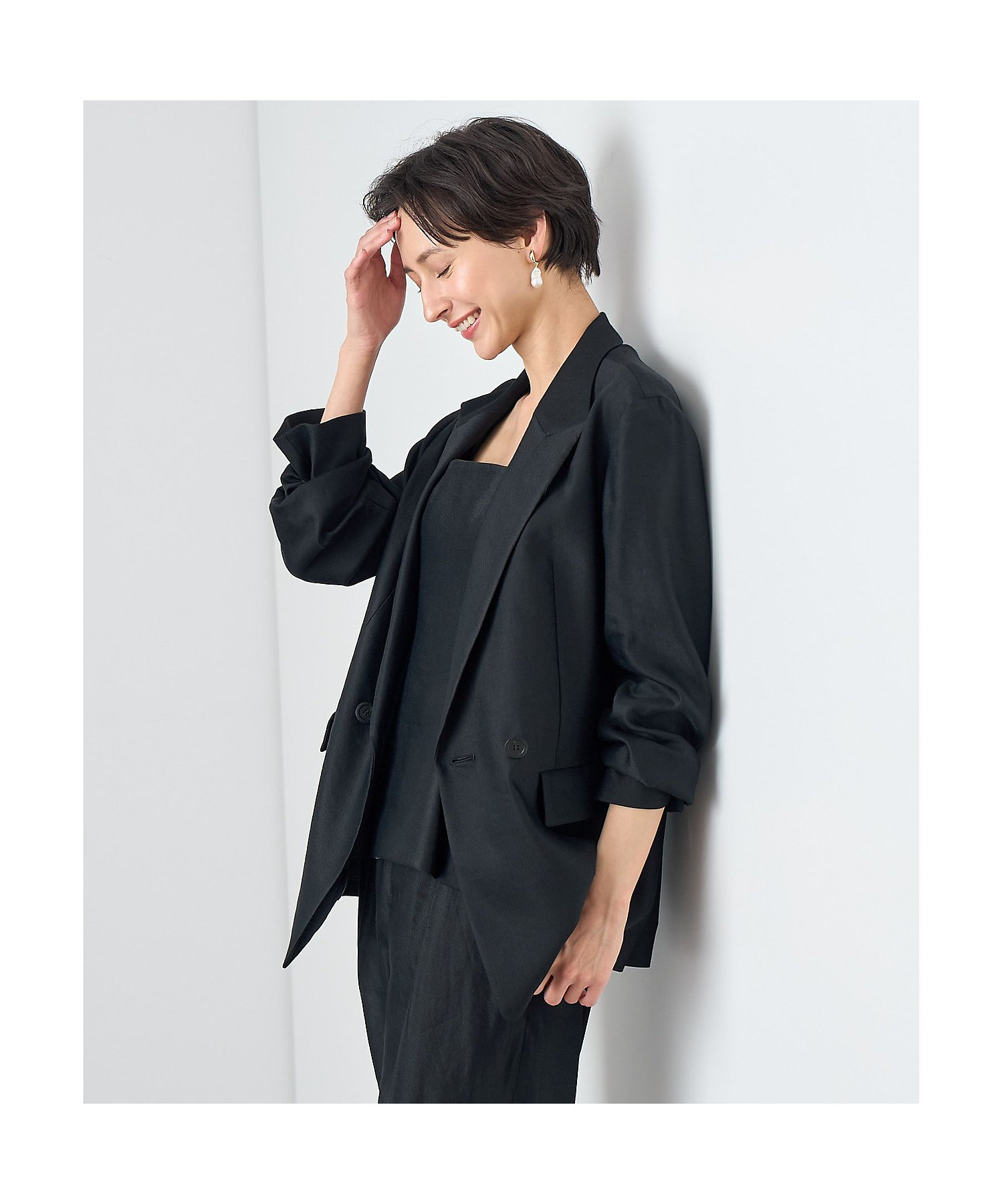 セットアップ対応商品】リネンストレッチダブル ジャケット セットアップ対応商品】リネンストレッチダブル ジャケット