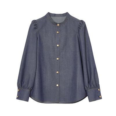 【セットアップ対応商品】ウールデニムライクボウ　ブラウス
