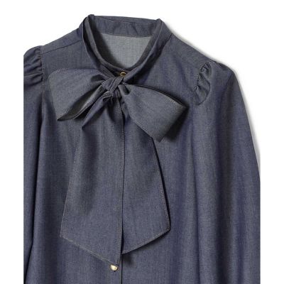 【セットアップ対応商品】ウールデニムライクボウ　ブラウス