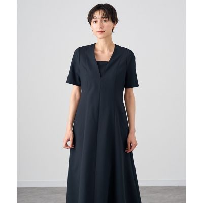 【898】美品　アナイ　サッカーストレッチパフ袖 ワンピース　濃紺　38 898】美品 アナイ サッカーストレッチパフ袖 ワンピース 濃紺 38