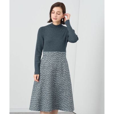 【セットアップ対応商品】グレートーンツイードコンビ　ワンピース