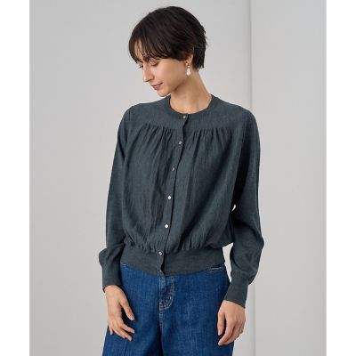【SALE】ANAYI/アナイ エキストラメリノギャザークルー カーディガン グレー トップス【三越伊勢丹/公式】
