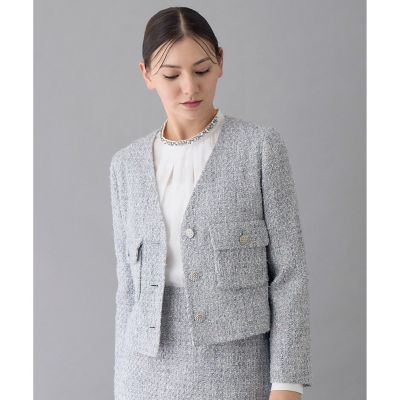 【セットアップ対応商品】メタルシャギーツイードＶネック　ジャケット