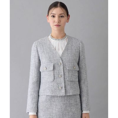 【セットアップ対応商品】メタルシャギーツイードＶネック　ジャケット
