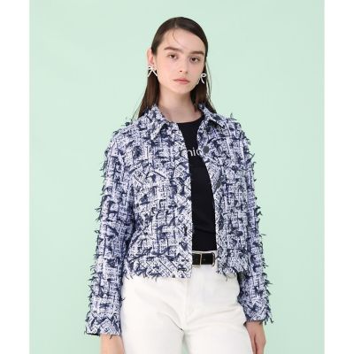 ＜ANAYI＞ネイビーリボンツイードブルゾン