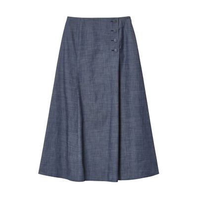 【セットアップ対応商品】スラブデニムライクアシメ釦スカート
