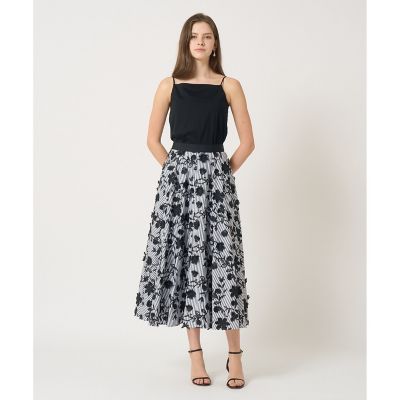 ANAYI ストライプフラワー刺繍スカート ANAYI ストライプフラワー刺繍スカート ストライプフラワー刺繍フレア