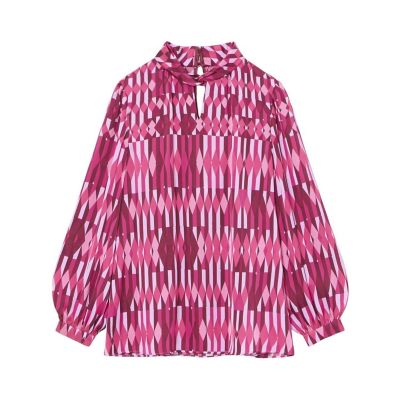 【セットアップ対応商品】アイシクルプリントカシュクールネック　ブラウス