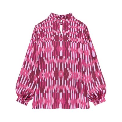【セットアップ対応商品】アイシクルプリントカシュクールネック　ブラウス