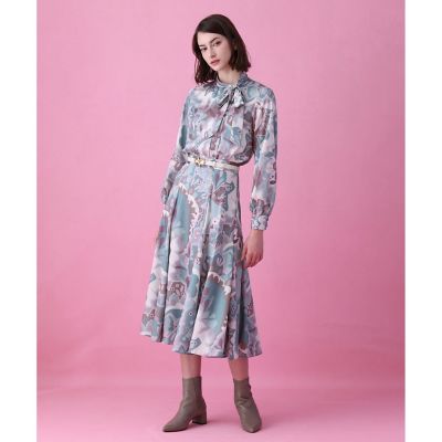 【セットアップ対応商品】アートフラワープリントサイドボウタイ　ブラウス