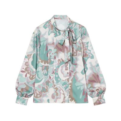 【セットアップ対応商品】アートフラワープリントサイドボウタイ　ブラウス