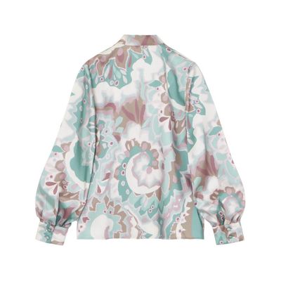 【セットアップ対応商品】アートフラワープリントサイドボウタイ　ブラウス