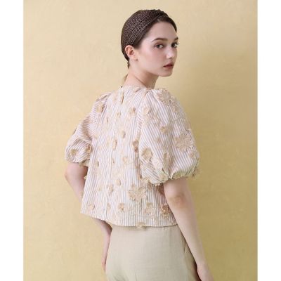 ANAYI 花柄ストライプ 半袖ブラウス ストライプフラワー刺繍パフ ブラウス | ANAYI/アナイ | 三越
