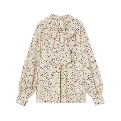 デシンドットプリントボウタイブラウス
