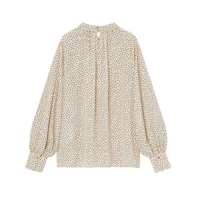 デシンドットプリントボウタイブラウス