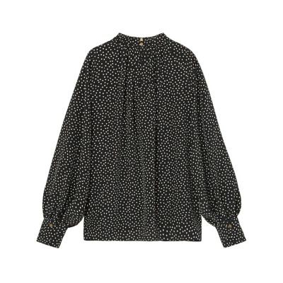 デシンドットプリントボウタイブラウス