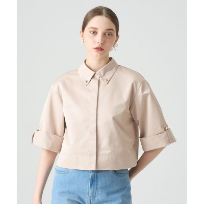 新品タグ付き　アナイ　ツイルクロップドシャツ ANAYI(アナイ)｜ツイルクロップドシャツ/ネイビー の通販｜ELLESHOP