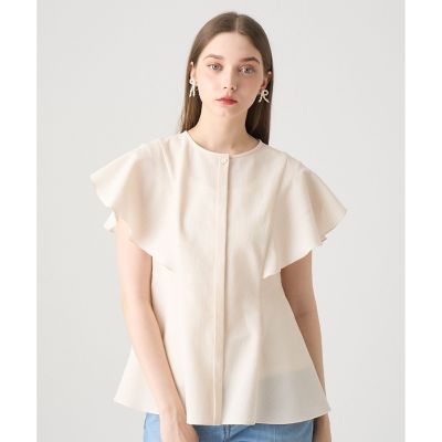 ＜ANAYI＞【セットアップ対応商品】サッカーストレッチペタルスリーブ　ブラウス
