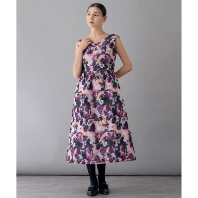 美品 ANAYI アナイ ジャガード ドレス ワンピース 日本製 ネイビー オーロラジャガードVネック ワンピース | ANAYI/アナイ | 三越