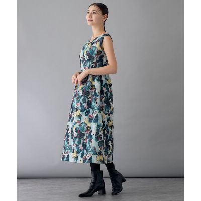 美品 ANAYI アナイ ジャガード ドレス ワンピース 日本製 ネイビー オーロラジャガードVネック ワンピース | ANAYI/アナイ | 三越