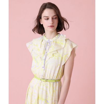 【美品】ANAYI ラインドットプリントフリルワンピース 34 美品 現行タグ✨アナイ 【34】ラインドットプリントフリル