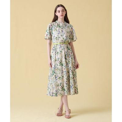ボタニカルプリントフレアスリーブ　ワンピース