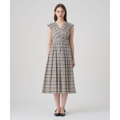 モダンチェックプリントカシュクールワンピース