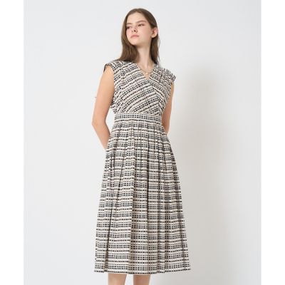 モダンチェックプリントカシュクールワンピース
