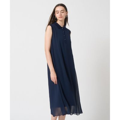【ANAYI】シフォンコンビ配色カラーワンピース ネイビー 38 シフォンコンビ配色カラー ワンピース | ANAYI/アナイ | 三越伊勢丹