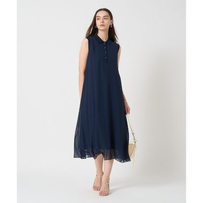 美品✨ANAYI シフォン+ダブルクロスコンビ ワンピース ネイビー 上品 36 trim_ofany_item9899e56c217711f