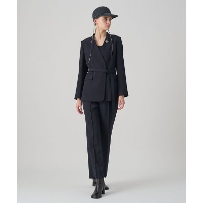 セットアップ対応商品】ポリウールノーカラーベルテッドジャケット