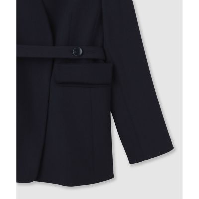 セットアップ対応商品】ポリウールノーカラーベルテッドジャケット