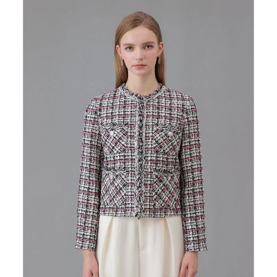 ANAYI アナイ　ノーカラーツイードジャケット　ミックス　ピンク　38 ANAYI ジャケット ノーカラージャケット 「Eternal Line 2025