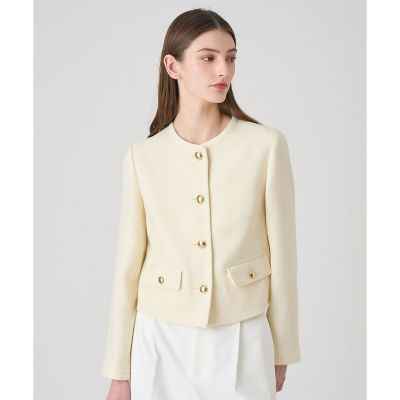 【632】美品　アナイ　ウールプリペラノーカラー ジャケット　アイボリー　38 632】美品 アナイ ウールプリペラノーカラー ジャケット アイボリー 38