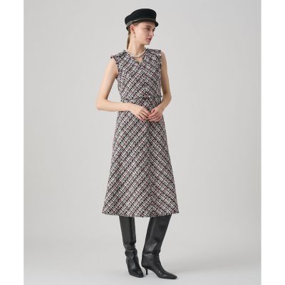 ピンクミックスツイードバイヤスワンピース