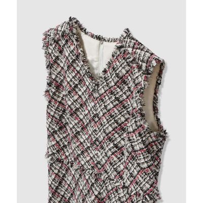 ピンクミックスツイードバイヤスワンピース