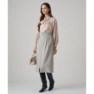 【1010】アナイ　ウールグレンチェックスカート　白　黒　36 1010】アナイ ウールグレンチェックスカート 白 黒 36