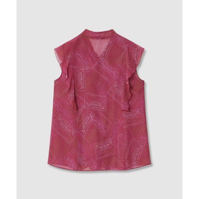美品 ✨ANAYI アナイ スクエア幾何プリントサイドボウ ブラウス レッド系 チケットプリントボウタイ ブラウス | ANAYI/アナイ | 三越伊勢丹