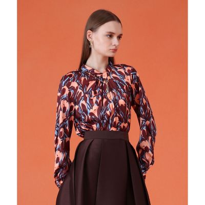 セットアップ対応商品】ペイントフラワープリントスリットネック