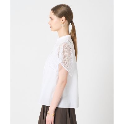 ANAYI ダブルクロス レースコンビ ブラウス ANAYI ダブルクロス レースコンビブラウス ケミカルレーススリーブ